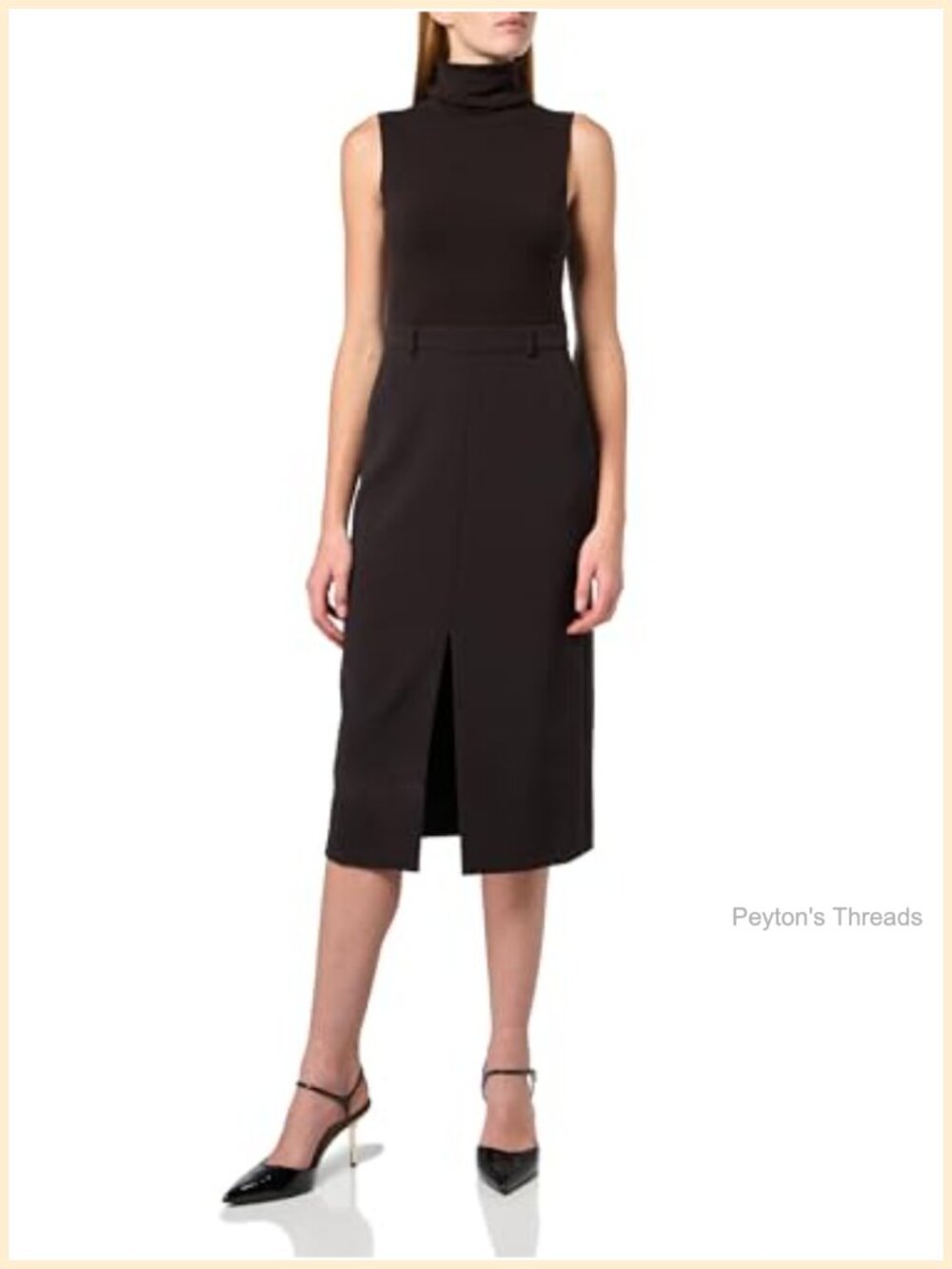 Sleeveless Midi Combo Dress Knit Upper Crepe H-Line